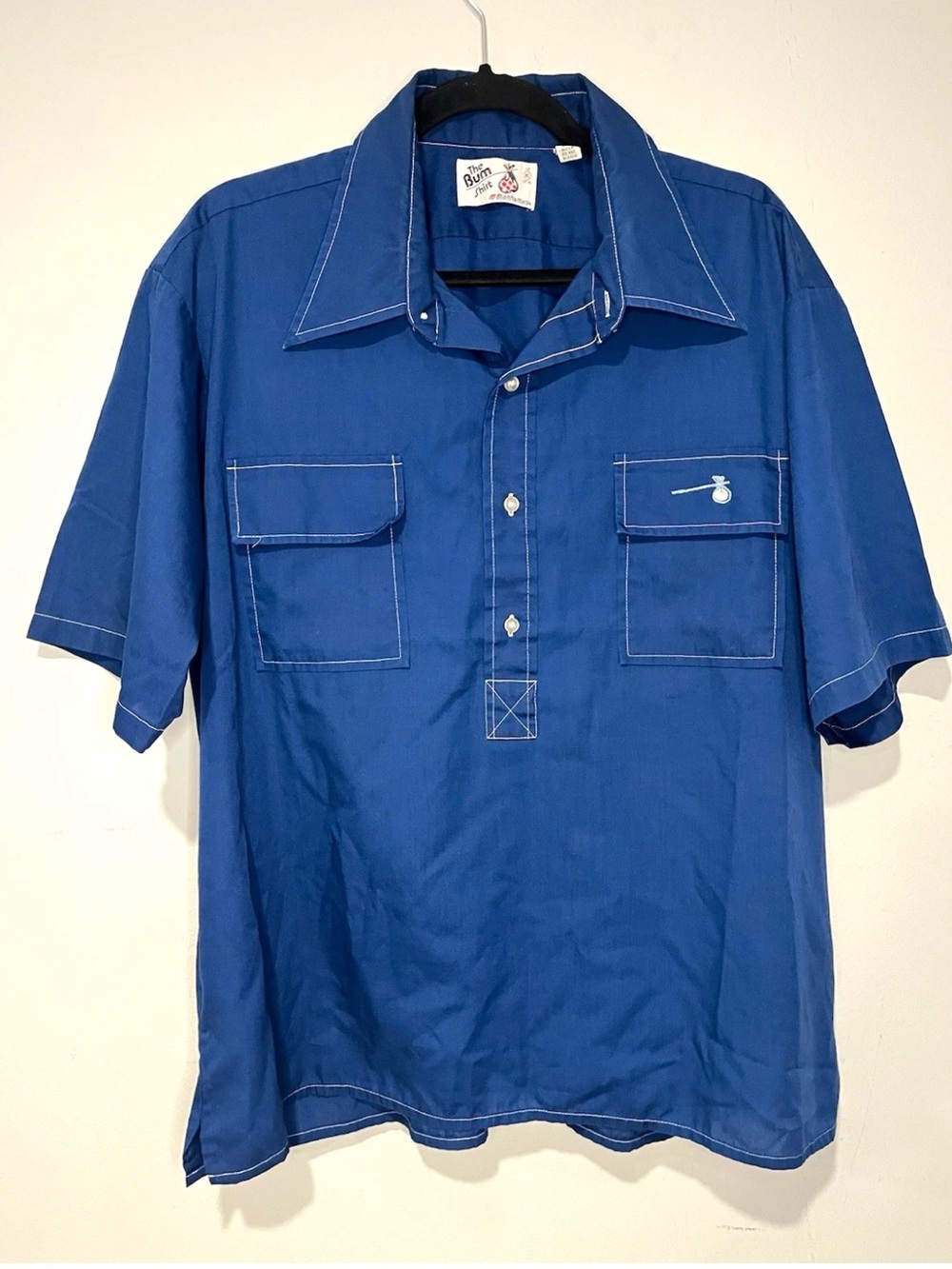 Vintage 70s The Bum Shirt Manhattan Men’s Button Up Shirt Blue XL